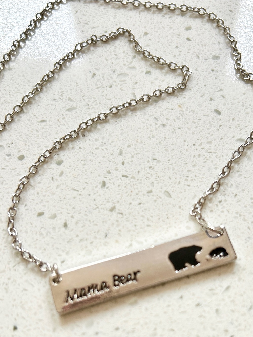 NEW! Mama Bear Silver Bar Necklace